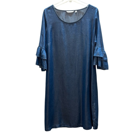Soft Surroundings Bell Sleeve Midi Shift Dress Dark Chambray Large - Picture 1 of 9